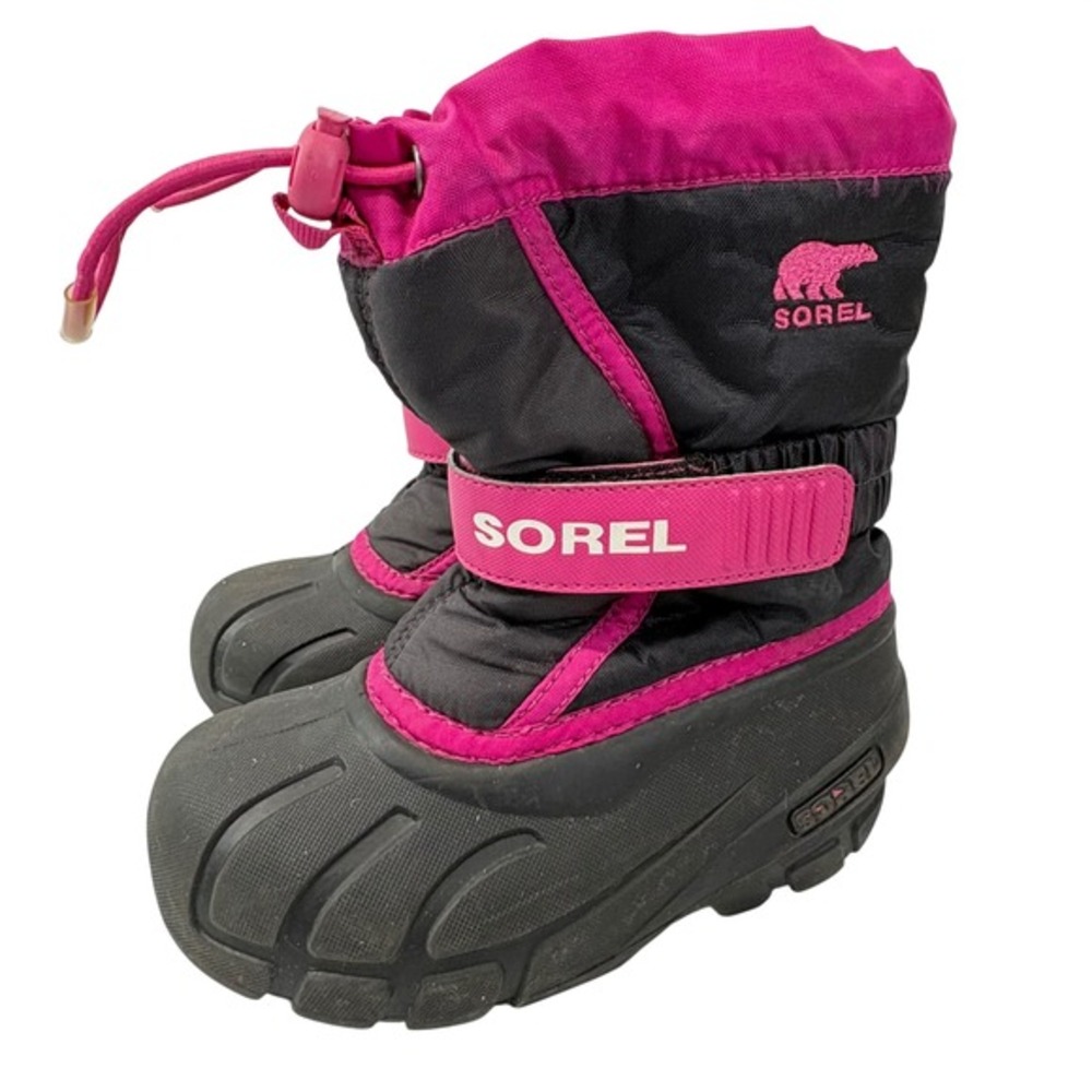 Sorel Flurry Winter Snow‎ Boots Toddler Size 10 Black Pink Insulated Waterproof